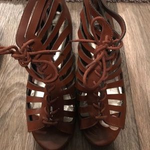 Material Girl Lace up Sandals. Size 7.5